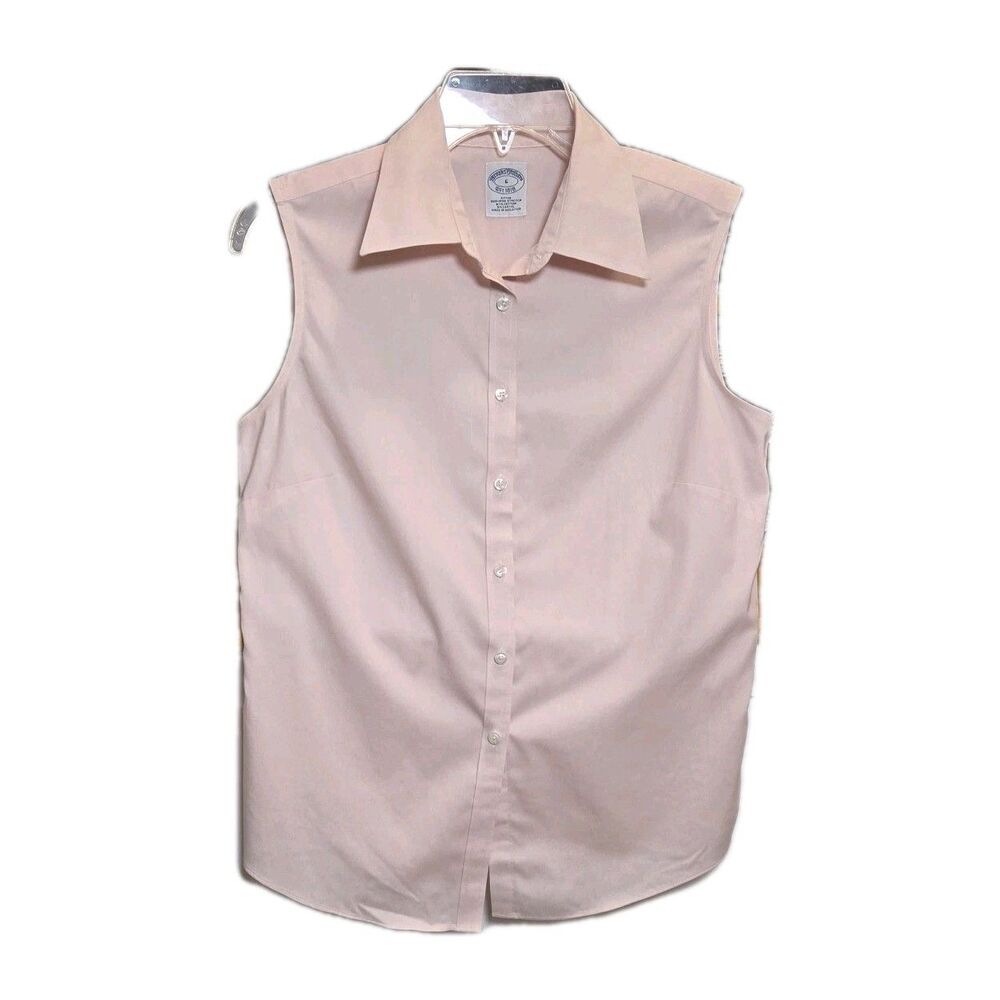Brooks Brothers Cotton Sleeveless Button Down Shirt Women's Size 6 Pink No Iron - Picture 2 of 6